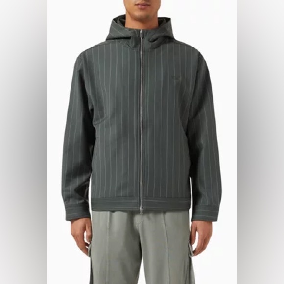 KITH Double Weave Selfridge Zip Up Hoodie Pinstriped in Gray